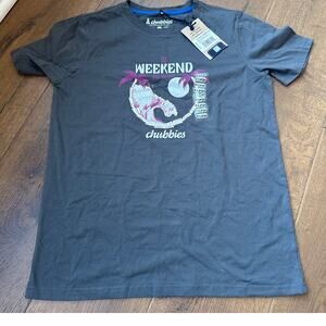 Chubbies The 70s Sun Palm Wave Youth Non Pocket T-Shirt Steel Gray Boys XL NWT